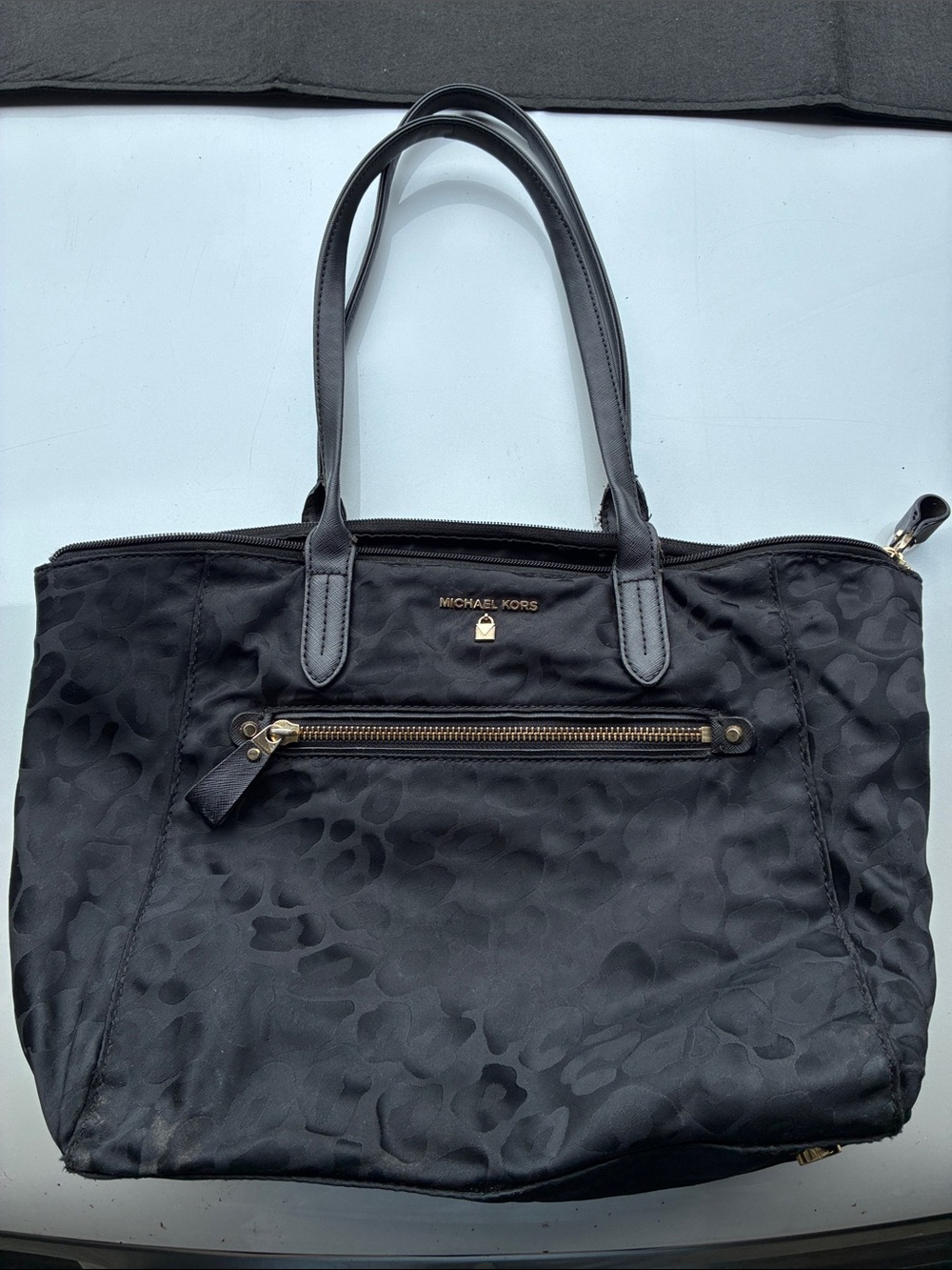 Michael Kors Black Signature Nylon Tote with Gold Hardware